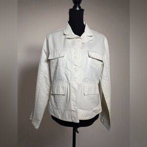 Women's Cream Utility Jacket 100% Cotton Chore Jacket Size 12